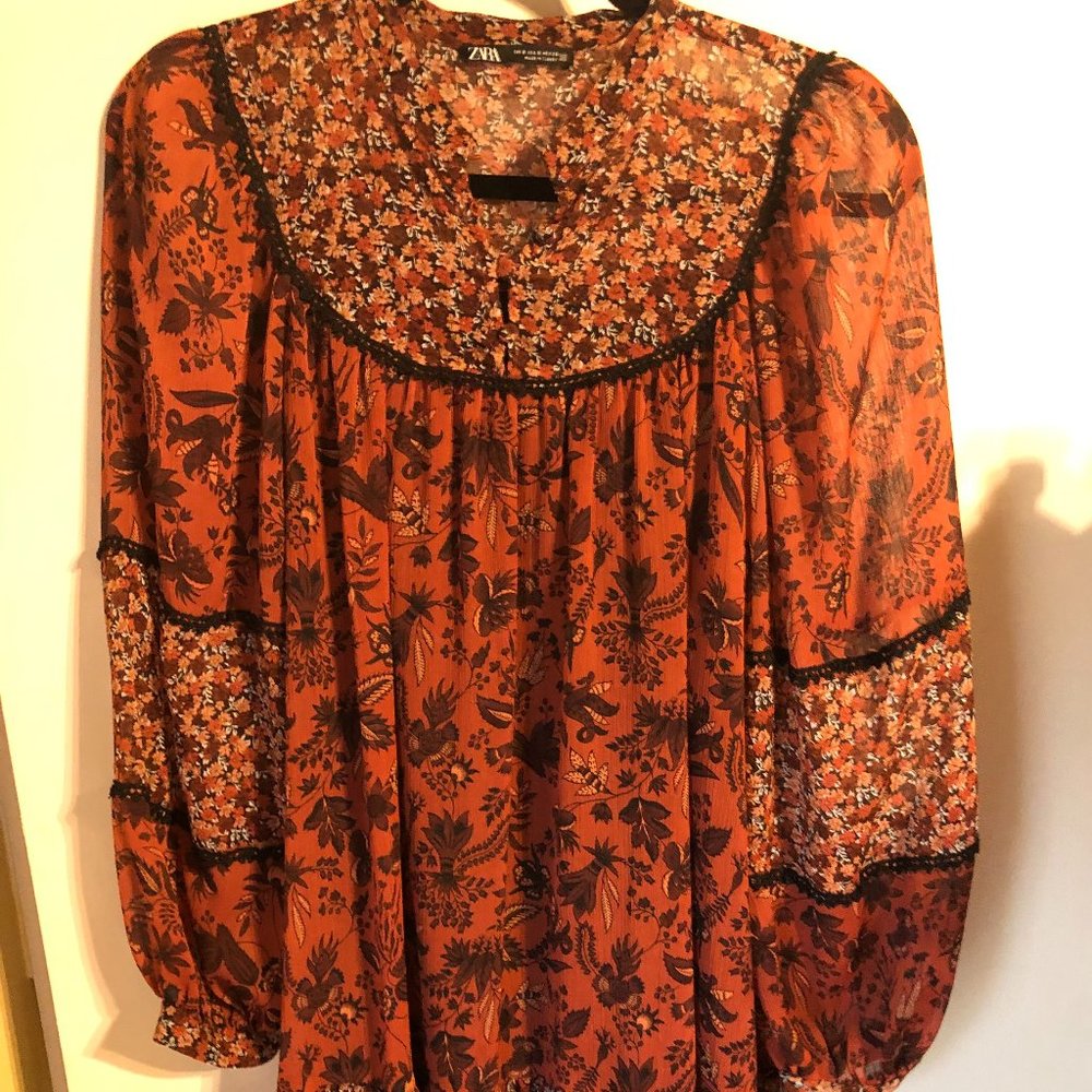 Zara summer floral long sleeve tunic